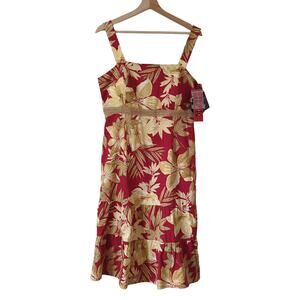 R&K Womens Sundress 90s Midi Dress Hawaiian Tropical‎ Travel Red Floral Size 16